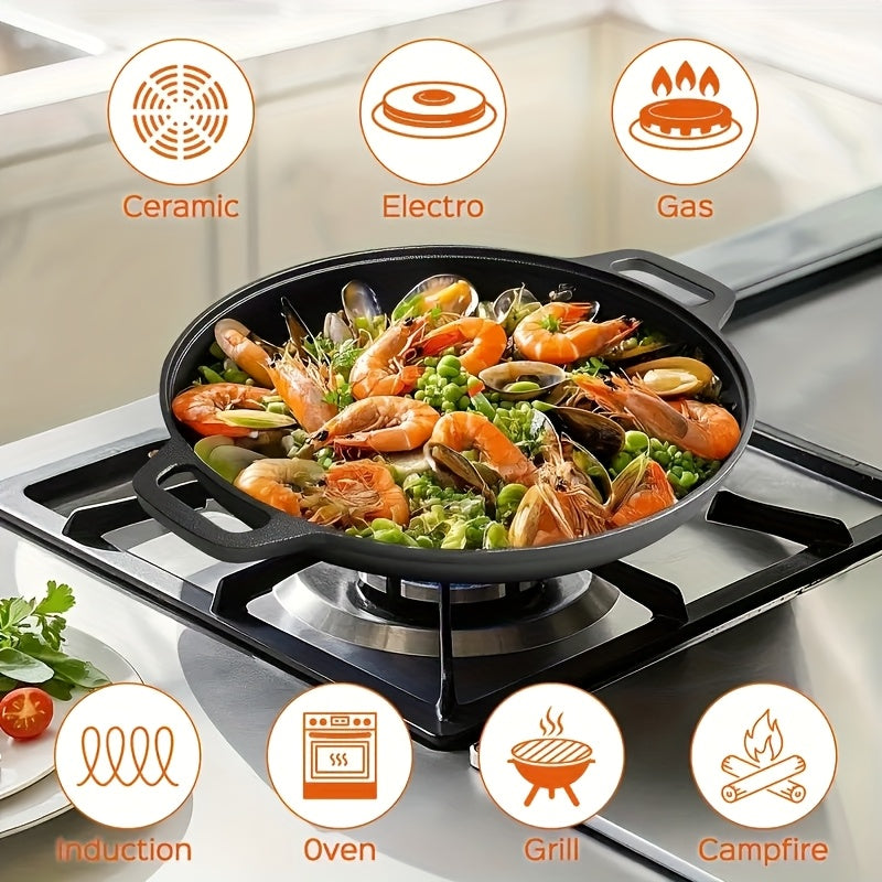 Padella piastra multifunzione in ghisa da 1 pezzo - Padella antiaderente per pizza, barbecue, pancake - Compatibile con tutti i piani cottura, ideale per cucina domestica e cottura all'aperto