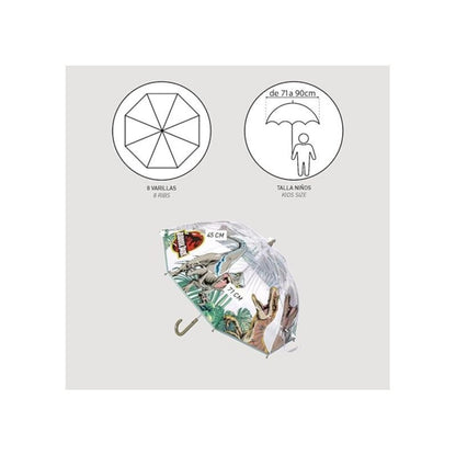 JURASSIC WORLD - Ombrello da Pioggia Trasparente e Multicolore unisex a campana per bambini DINOSAURI T-REX