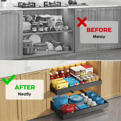 2 Pezzi Cassetti Estraibili Espandibili per Cucina, Set di 2 Scaffali Scorrevoli per Ripostiglio, Cestelli Estraibili per Lavello Senza Foratura, Ripiani Facilmente Accessibili, Adatti per Bagni e Lavanderie, Organizzatore per Cucina, Organizzatore per Ar
