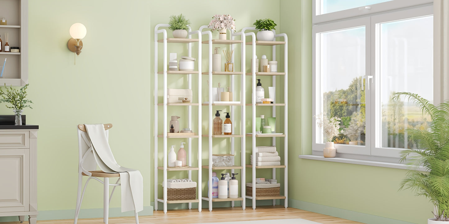 Libreria, Scaffale, Scaffale a Piedi, Libreria Stretta, Scaffale Angolare Industriale, Scaffale Sottile per Ufficio Domestico, Soggiorno, Camera da Letto, Cucina, 6 Ripiani Vintage Marrone-Nero