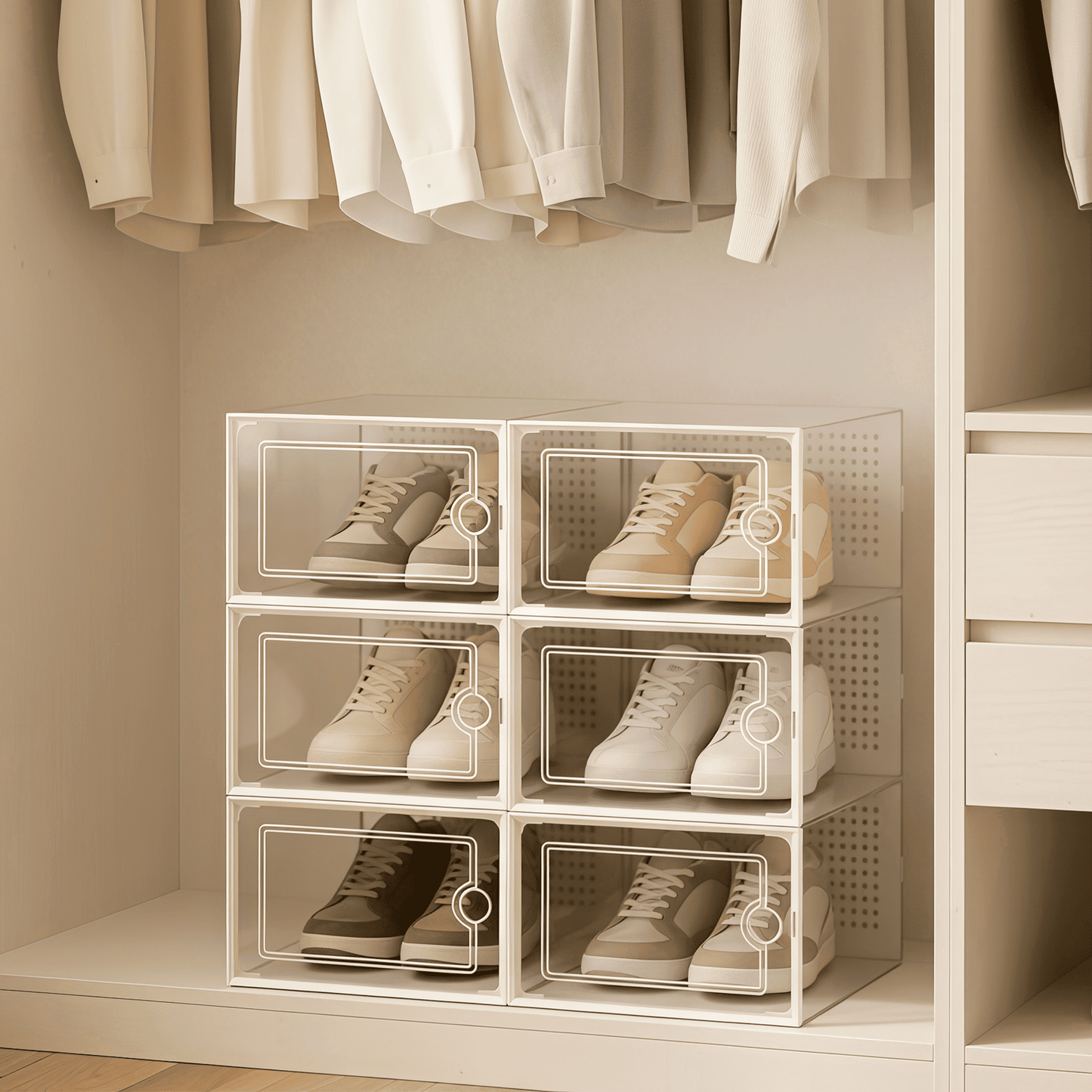 RELAXTY Organizzatore Scarpe – Scatole per Scarpe Impilabili Trasparenti con Apertura Frontale, Sistema Anti-Ribaltamento e Ventilazione