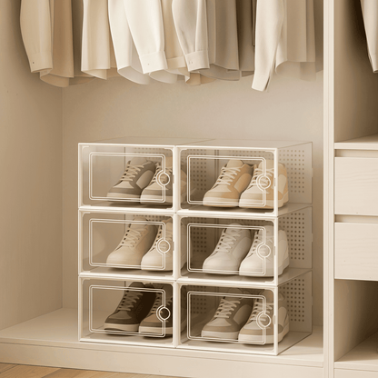 RELAXTY Organizzatore Scarpe – Scatole per Scarpe Impilabili Trasparenti con Apertura Frontale, Sistema Anti-Ribaltamento e Ventilazione