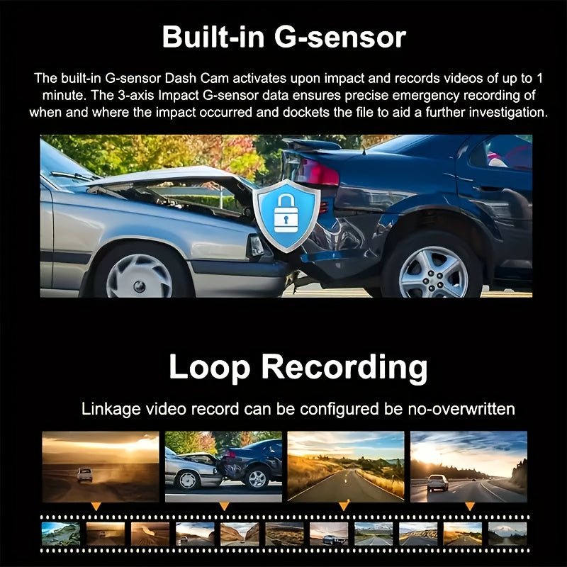 BCUOZ Dash Cam per auto 360 gradi con lente 3/4, 1080P, per auto, registrazione anteriore 1080P e posteriore/sinistra/destra 720P, con scheda di memoria da 64 GB, telecamera rotante a 360 gradi, registrazione in loop, Super Visione Notturna