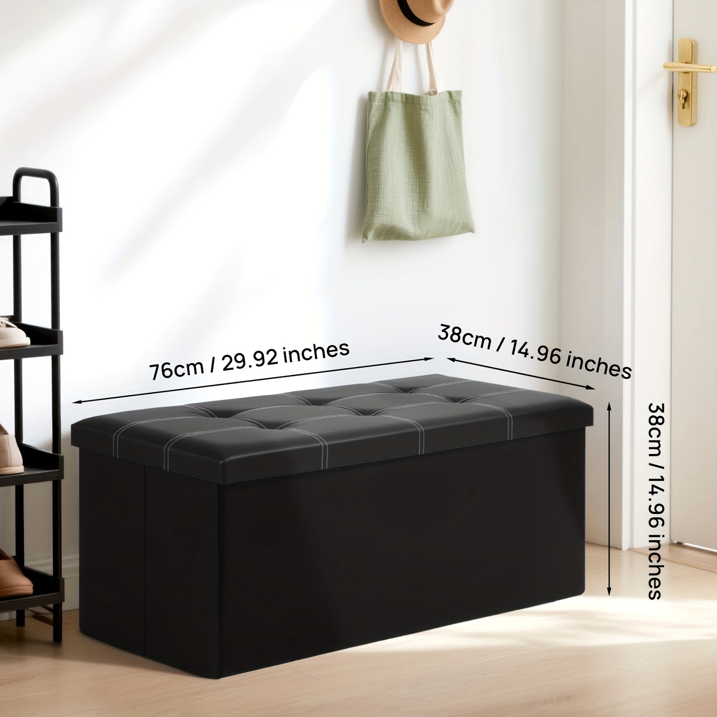 Panchetto Pieghevole in Pelle con Doppia Cucitura, Materiale in Pelle Facile da Riporre, Elevata Capacità di Carico Ideale per Sedersi, Panchetto per Divano o Cambio Scarpe, Panchetto con Contenitore, Panchetto Lungo, Scatola-Panchetto