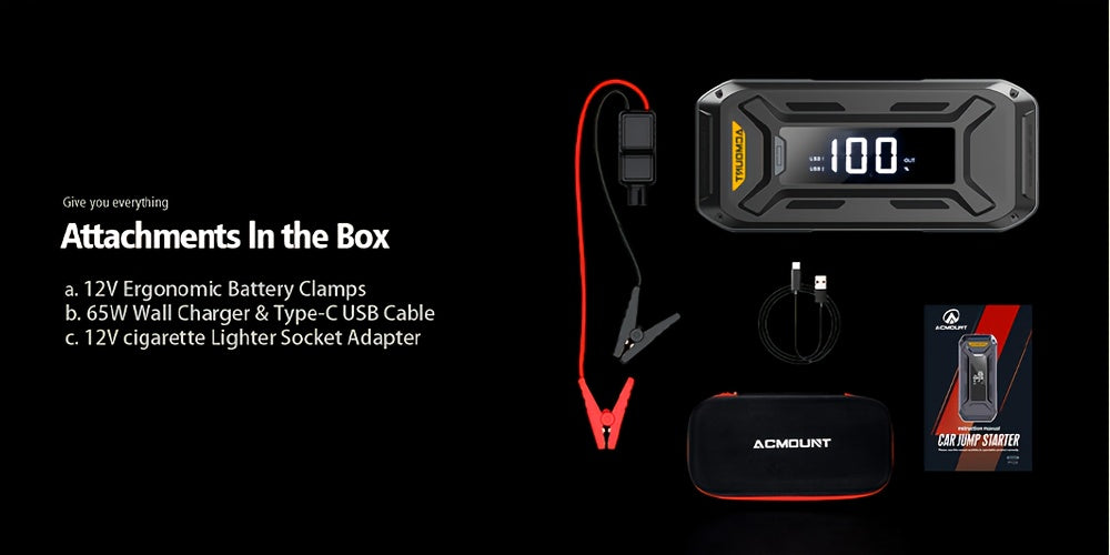 ACMOUNT Avviatore per Auto, Booster di Batteria ad Alta Capacità 26800mAh per Tutti i Motori a Benzina e Diesel fino a 10.0L, Avviatore Automatico 12V con Torcia, Ampio Display LCD, Ricarica Rapida USB