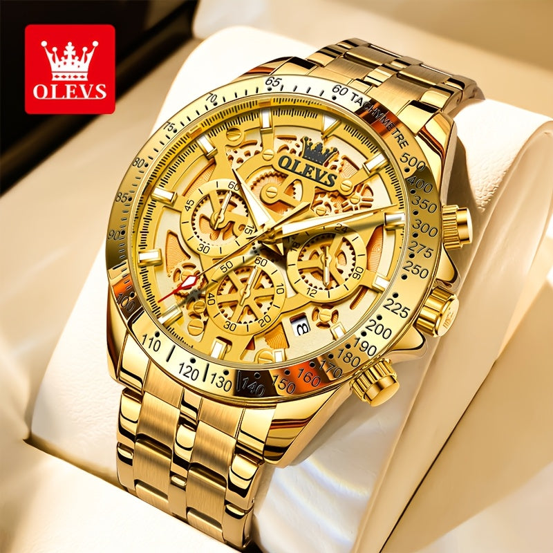 Orologio da Uomo OLEVS in Acciaio Inossidabile Orologi di Lusso Cronografo Multifunzione con Data Classico Orologio da Polso per Affari e Abbigliamento Elegante Regalo per Uomini