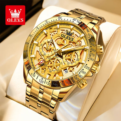 Orologio da Uomo OLEVS in Acciaio Inossidabile Orologi di Lusso Cronografo Multifunzione con Data Classico Orologio da Polso per Affari e Abbigliamento Elegante Regalo per Uomini