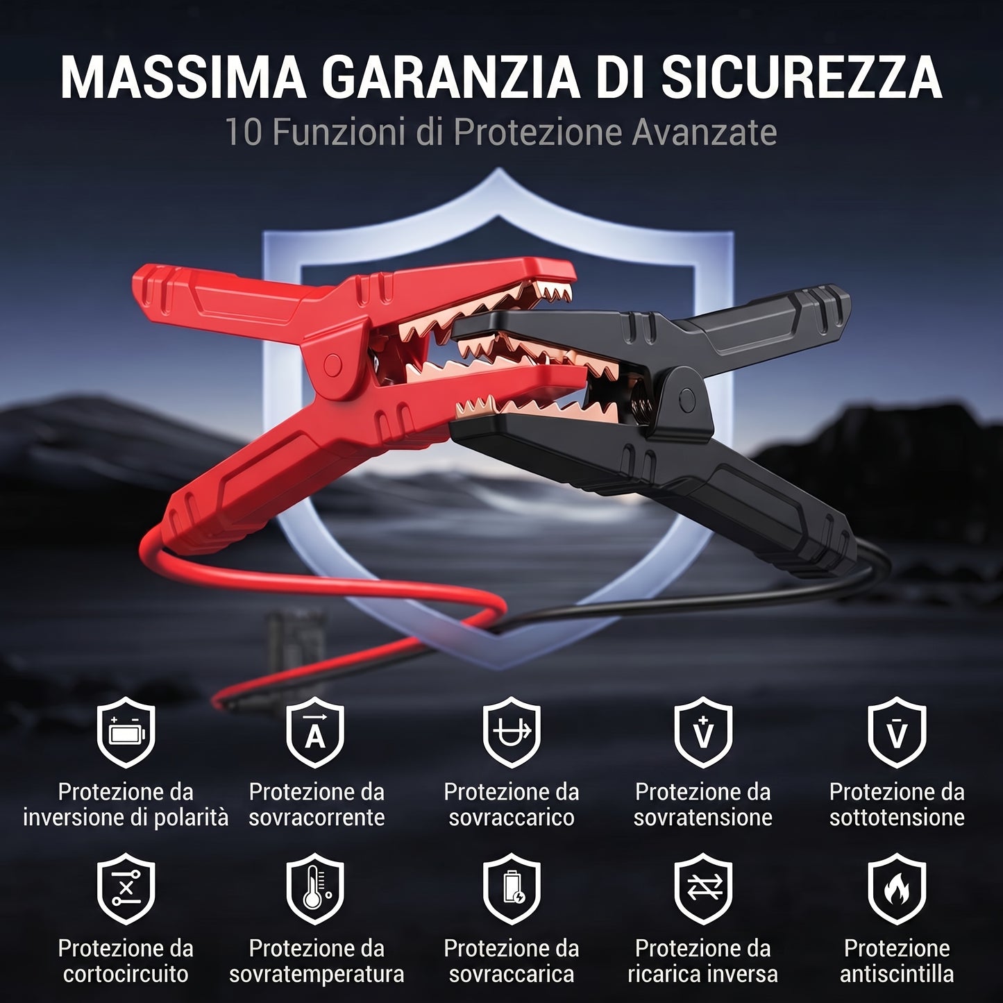 Avviatore di emergenza per auto KOPUO 6000A Peak 12V con display LCD e ricarica rapida, booster di batteria portatile per motori a benzina da 8,0L/diesel da 7,5L, kit di emergenza con torcia stroboscopica LED SOS per veicoli