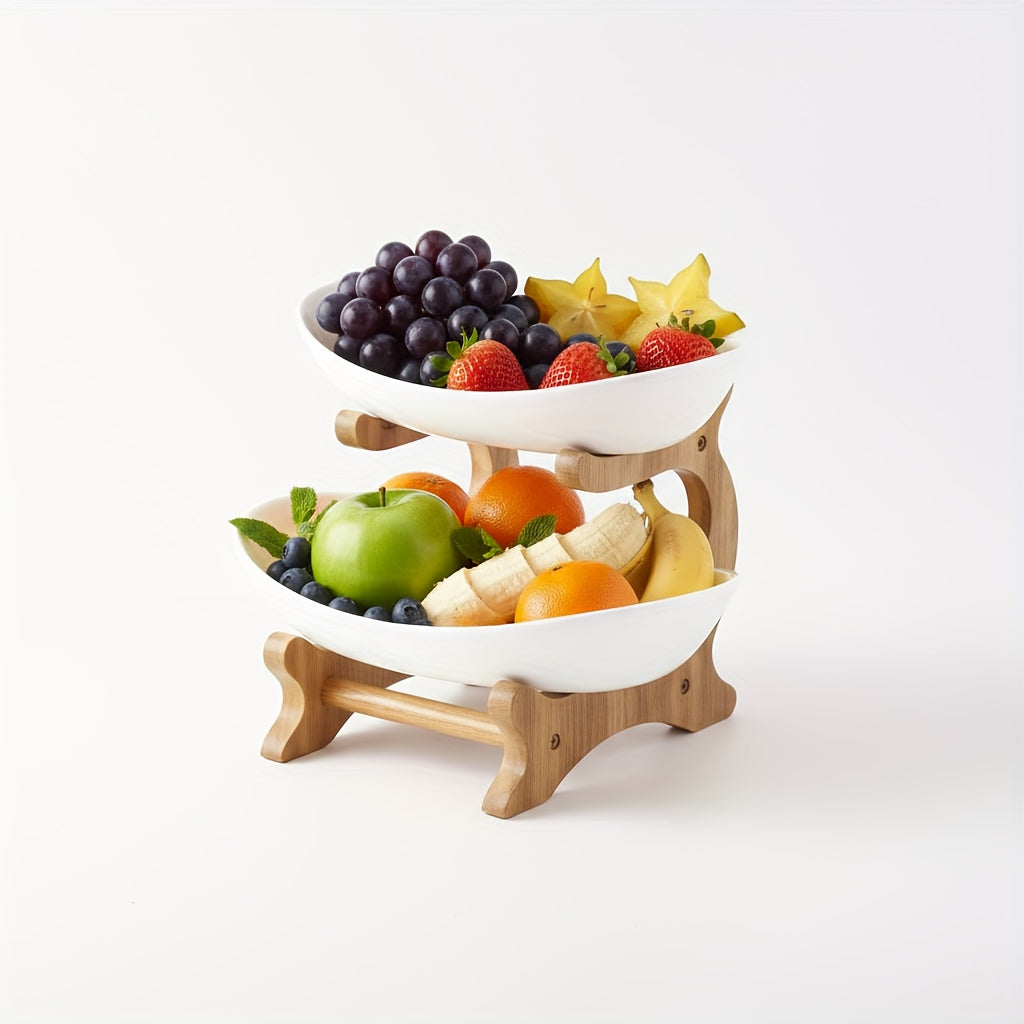 Cestino per Frutta a Due/Tre Ripiani, Scaffale Bianco per Frutta da Cucina, Set di Ciotole per Frutta, Portafrutta per Vassoi, Snack, Noci, Pane e Caramelle