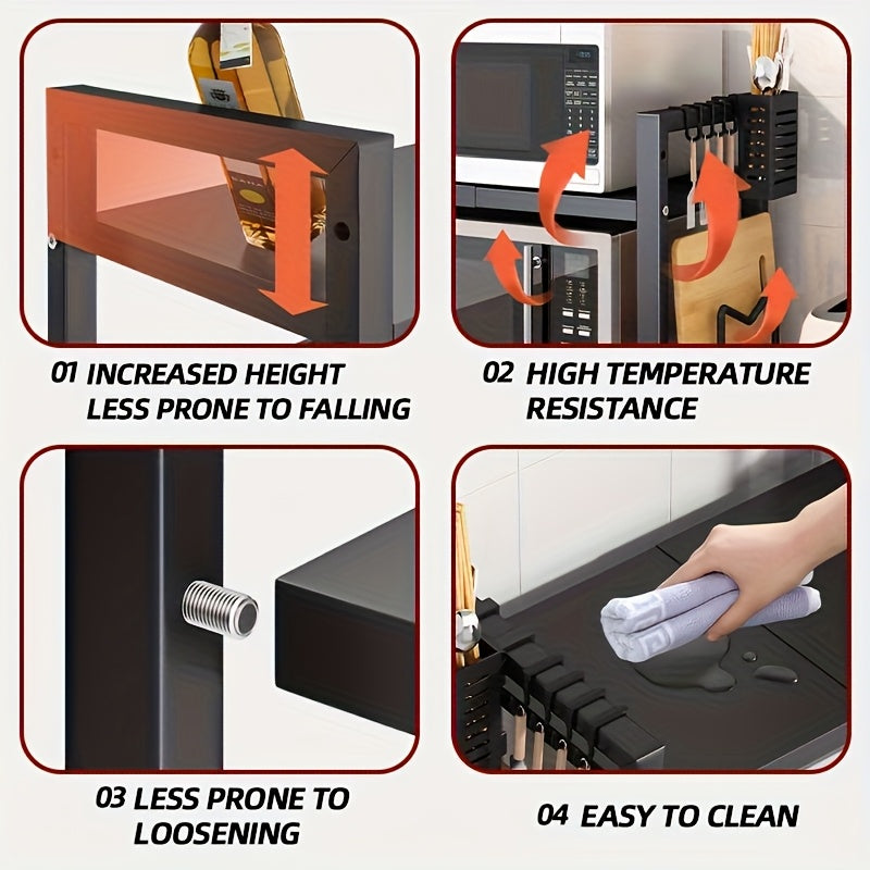 Scaffale per microonde espandibile a 2/3 ripiani con 6 ganci, porta coltelli/stecche/tavola da taglio, organizer in metallo salvaspazio per spezie, utensili e articoli da cucina, ripiano da appoggio con montaggio rapido, regalo perfetto per l'inaugurazion