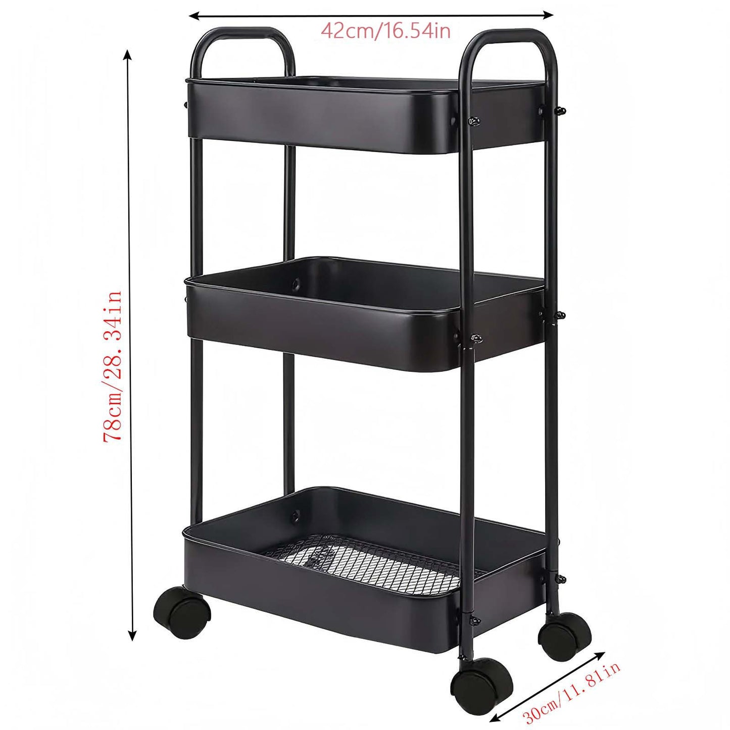 Carrello portaoggetti, mensola da cucina, carrello portaoggetti multifunzionale con ruote, carrello portaoggetti mobile a 3 livelli, adatto per camere da letto, cucine, bagni, uffici (nero)