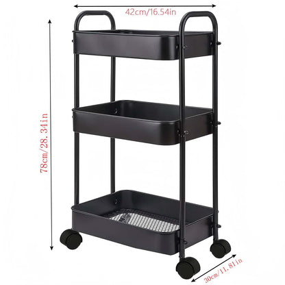 Carrello portaoggetti, mensola da cucina, carrello portaoggetti multifunzionale con ruote, carrello portaoggetti mobile a 3 livelli, adatto per camere da letto, cucine, bagni, uffici (nero)