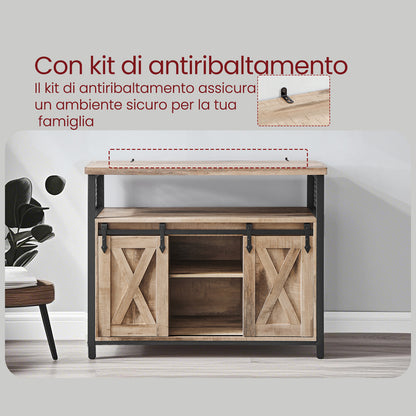 Armadio contenitore, credenza, mobile da cucina con due ante scorrevoli, dimensioni 33 x 100 x 80 cm, ripiani regolabili, stile rustico, adatto per cucine.