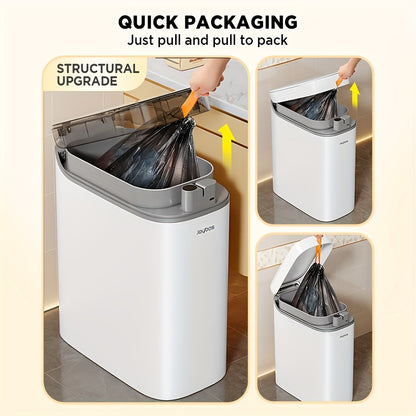 Pattumiera da 1 pezzo da 10 litri con sensore di movimento e 30 sacchetti per bagno, cestino automatico con coperchio, pattumiera sottile, cestino senza contatto, piccola pattumiera per bagno, camera da letto, ufficio, cucina, camper, ricaricabile, sacche