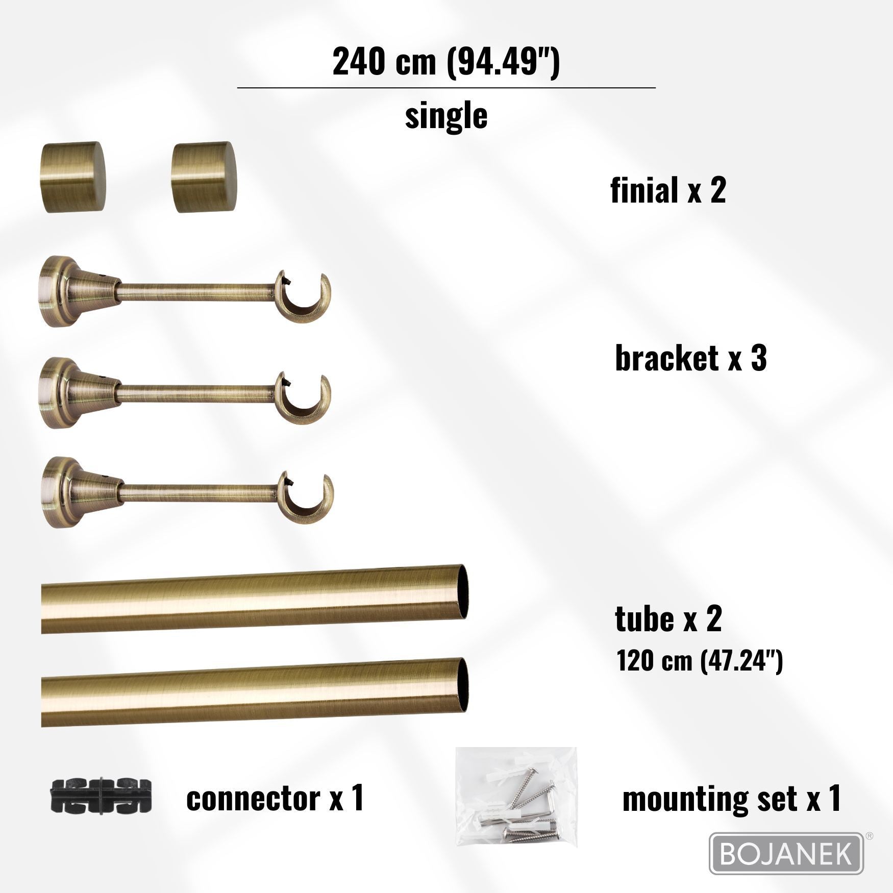 Asta per Tende a Parete in Metallo – BOJANEK – 4 Colori, 8 Lunghezze (120 - 600 cm) – Asta per Tende Resistente, Regolabile, Durevole per Soggiorno, Camera da Letto, Cucina, Bagno, Ufficio; Perfetta per Interni Moderni, Classici, Scandinavi, Loft, Industr