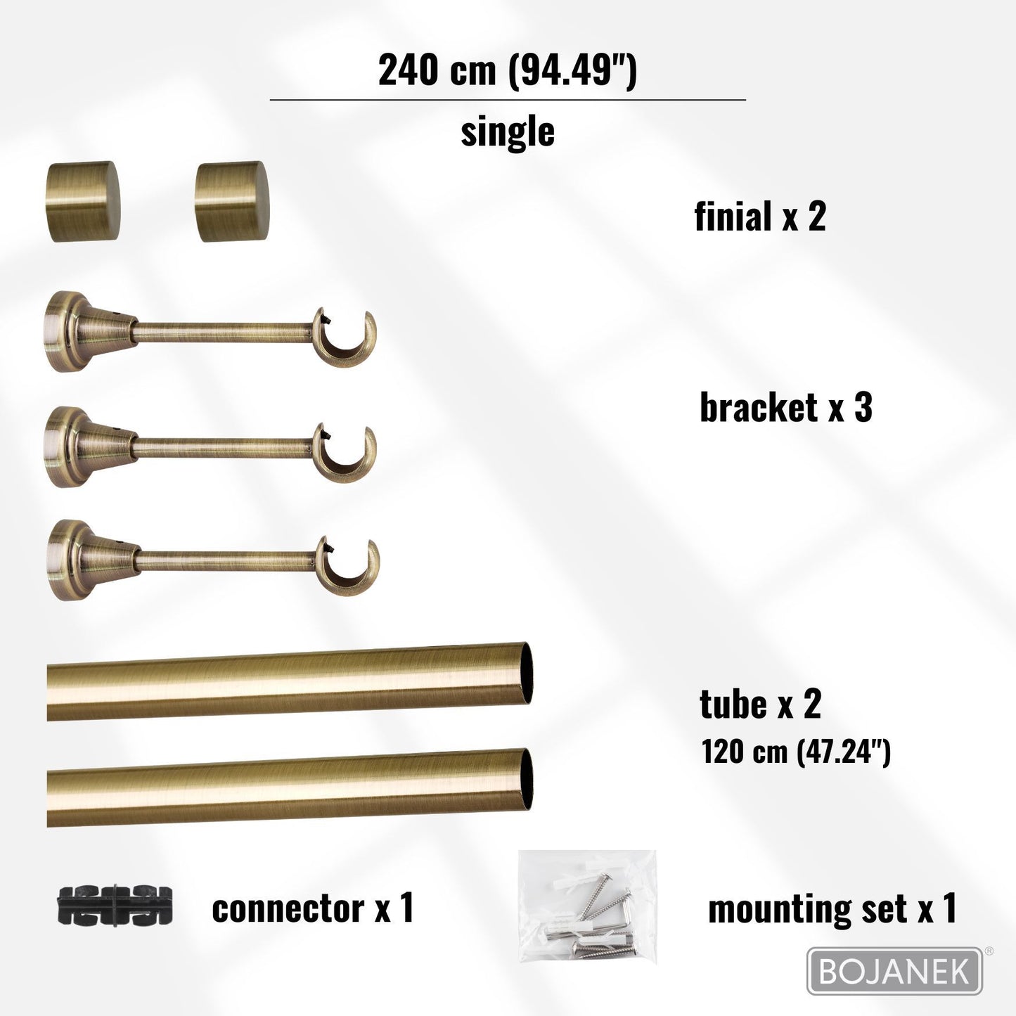 Asta per Tende a Parete in Metallo – BOJANEK – 4 Colori, 8 Lunghezze (120 - 600 cm) – Asta per Tende Resistente, Regolabile, Durevole per Soggiorno, Camera da Letto, Cucina, Bagno, Ufficio; Perfetta per Interni Moderni, Classici, Scandinavi, Loft, Industr