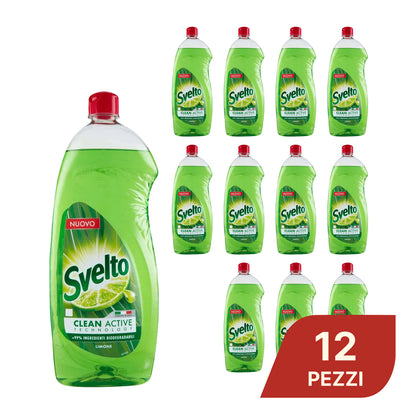 Set da 12 Pezzi Svelto Detersivo Piatti Limone 1L – Formula Concentrata con Succo di Limone – Azione Sgrassante e Profumo Fresco – Adatto per Uso Quotidiano e Professionale