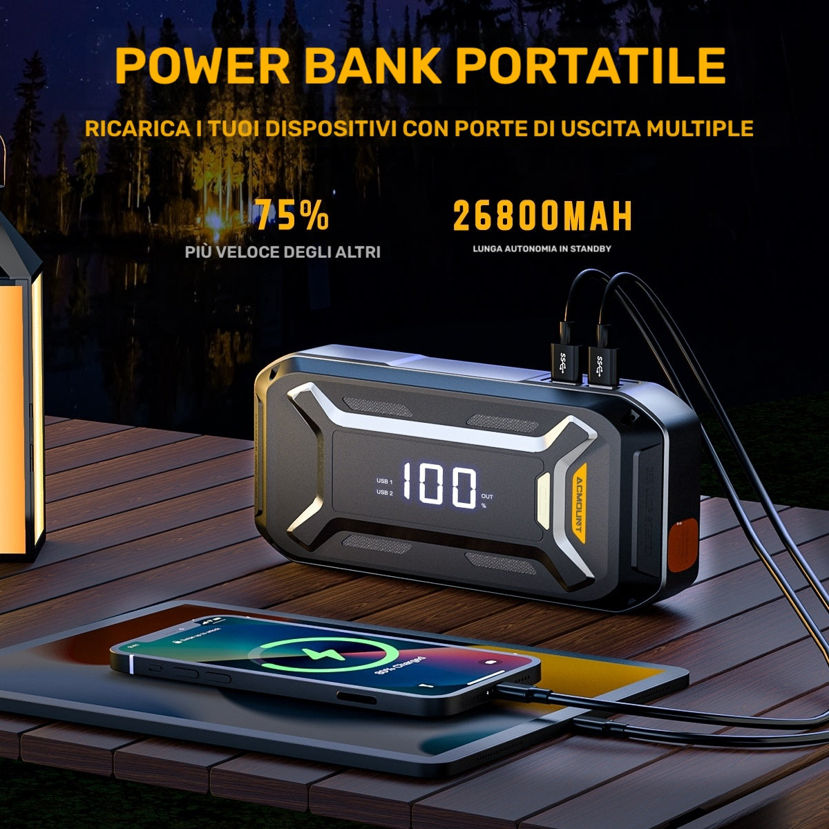 Avviatore di Emergenza per Auto, Batteria Booster ad Alta Capacità da 26800Mah per Tutti i Motori a Benzina e Diesel da 10.0L, Avviatore Auto 12V con Torcia, Ampio Display LCD, Ricarica Rapida USB