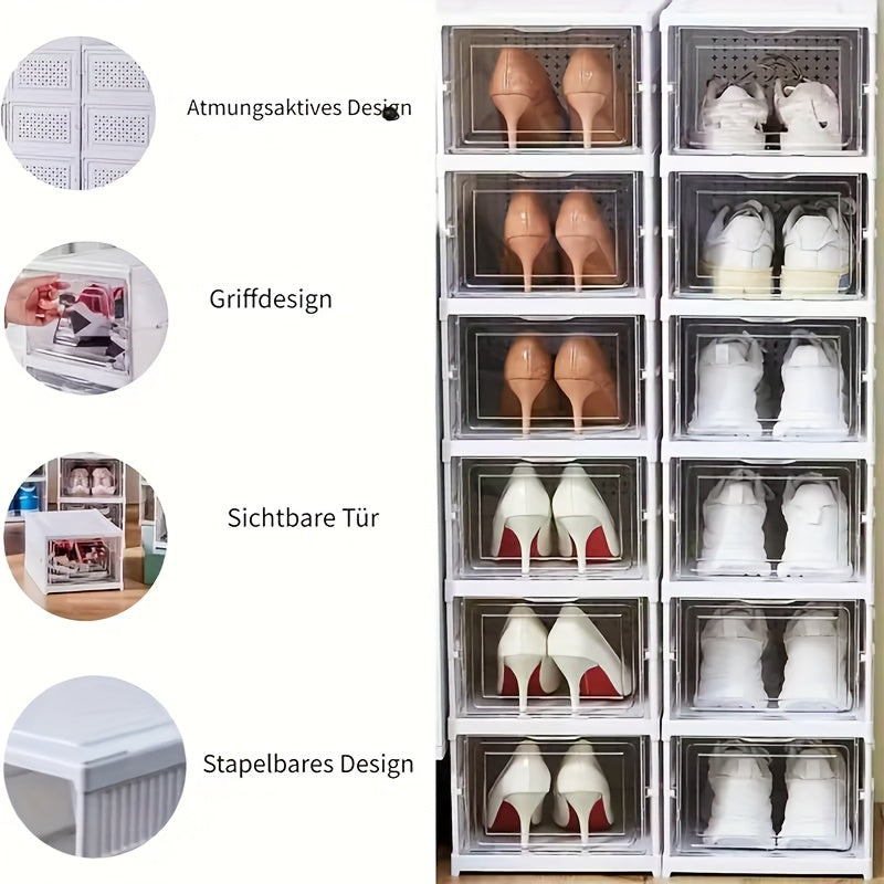 Scatole per scarpe impilabili, contenitori portascarpe in plastica ispessita a 6/9 ripiani – Scarpiera pieghevole e richiudibile con design a vassoio ribaltabile, nessun montaggio richiesto, design verticale salvaspazio, adatta per sneakers/stivali/tacchi