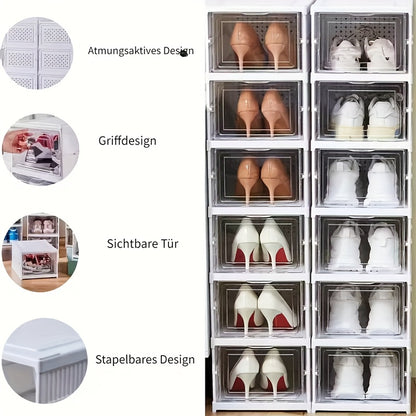 Scatole per scarpe impilabili, contenitori portascarpe in plastica ispessita a 6/9 ripiani – Scarpiera pieghevole e richiudibile con design a vassoio ribaltabile, nessun montaggio richiesto, design verticale salvaspazio, adatta per sneakers/stivali/tacchi