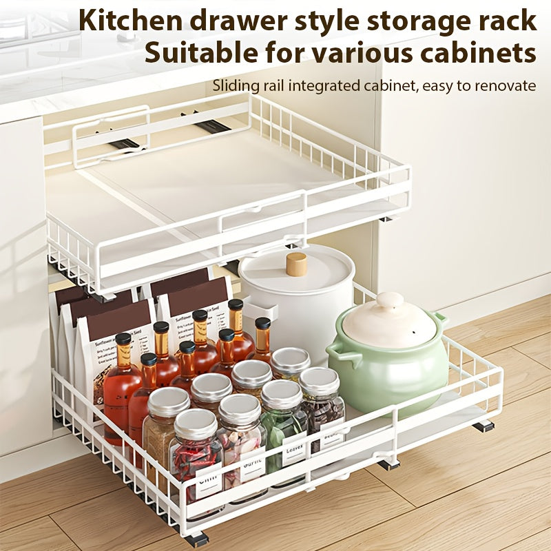Organizzatore per pensili estraibile regolabile 2 pz/1 pz, cassetti estraibili con 3 guide di scorrimento, installazione facile, larghezza regolabile, adatto per lavelli, pensili, dispense, bagno, ideale per riporre in cucina, organizzazione cucina