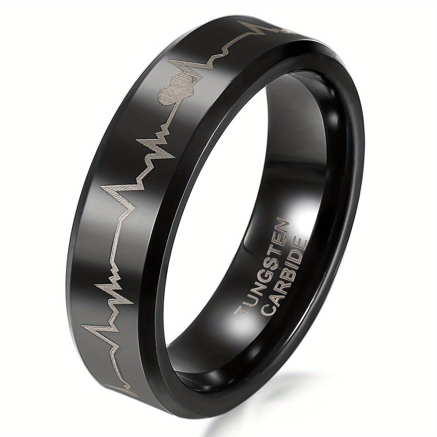 Anello di coppia JewelryWe in carburo di tungsteno con cuori e battito cardiaco, anelli per partner, anelli 'amicizia, fedi nuziali, anelli di fidanzamento, fascia, nero
