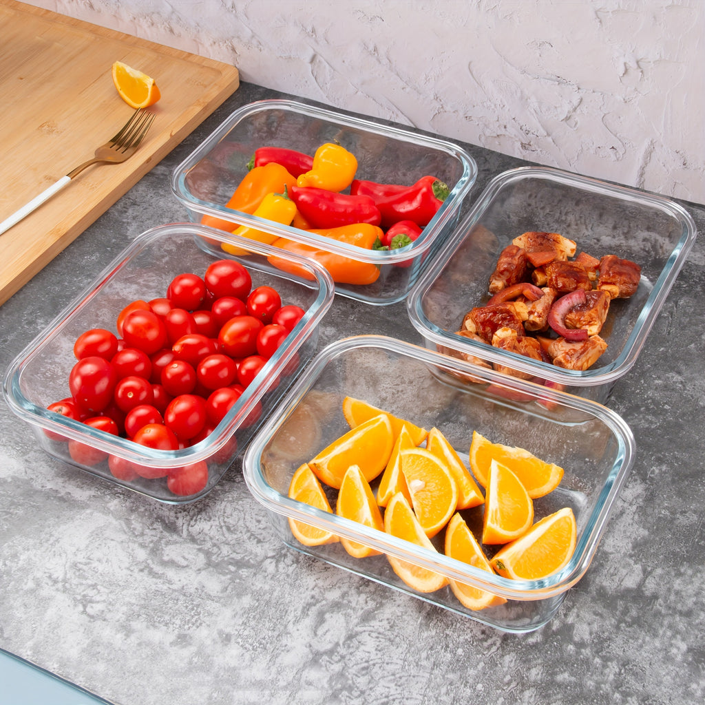 12 Confezioni di Contenitori per Alimenti in Vetro con Coperchi Ermetici a Scatto - Contenitori Rettangolari per Preparazione dei Pasti, Sicuri per Microonde e Lavastoviglie, Design Impilabile e Salvaspazio per Conservare Cibi Freschi, Avanzi e Controllo