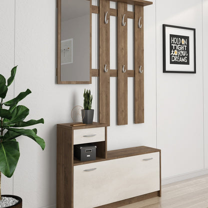 Mobile da ingresso Dbiagin, Entratina moderna, Mobile con scarpiera, Armadio multiuso con specchio, 100x25h180 cm, Disponibile in 5 colori