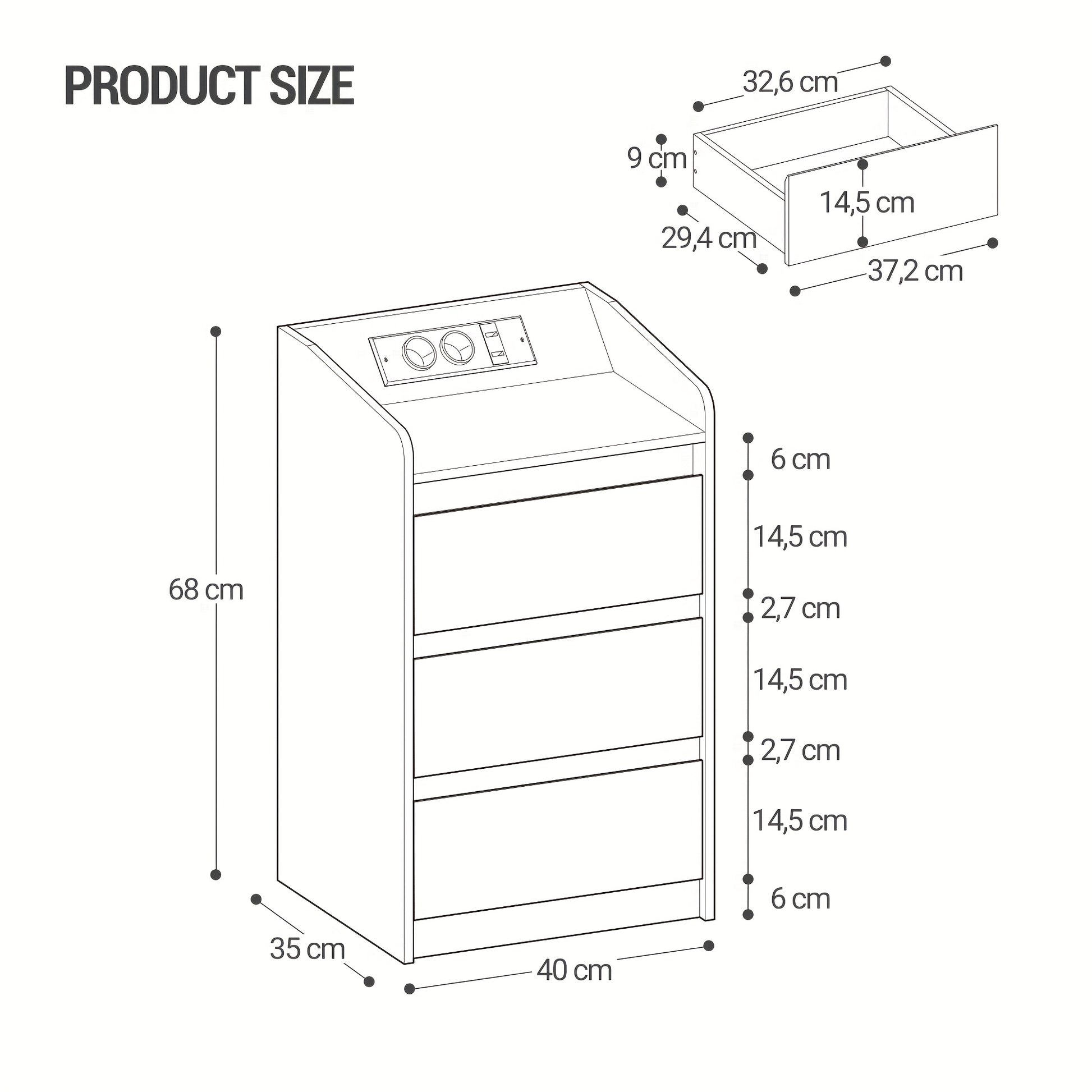 Cassettiere, illuminazione LED per camera da letto e letto – vista dettagliata 3