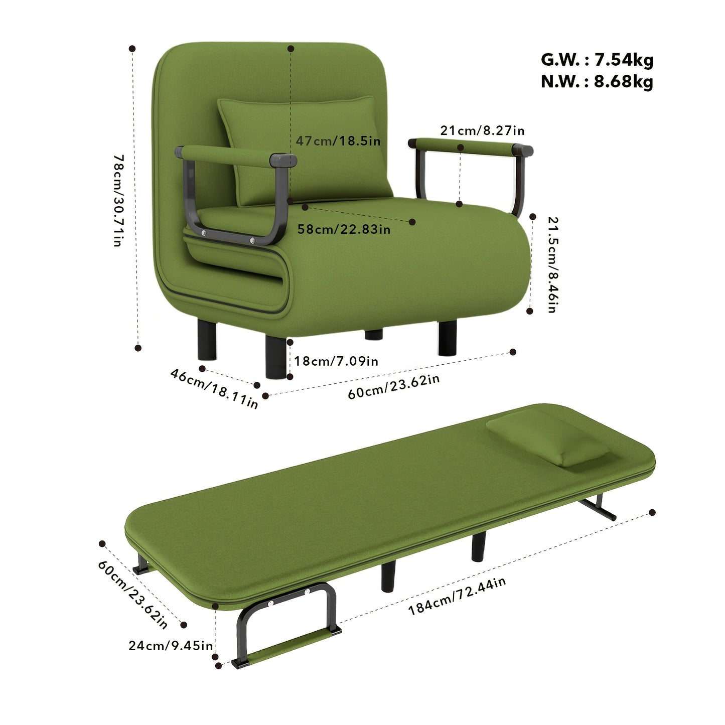 Fabulcozy Sedia da Ufficio Divano - Stile Moderno, Schienale Regolabile a 5 Livelli, con Poggiatesta e Cuscino Confortevole, Adatto per Lounge/Ufficio, Nero Grigio Marrone Verde Giallo Blu Marrone