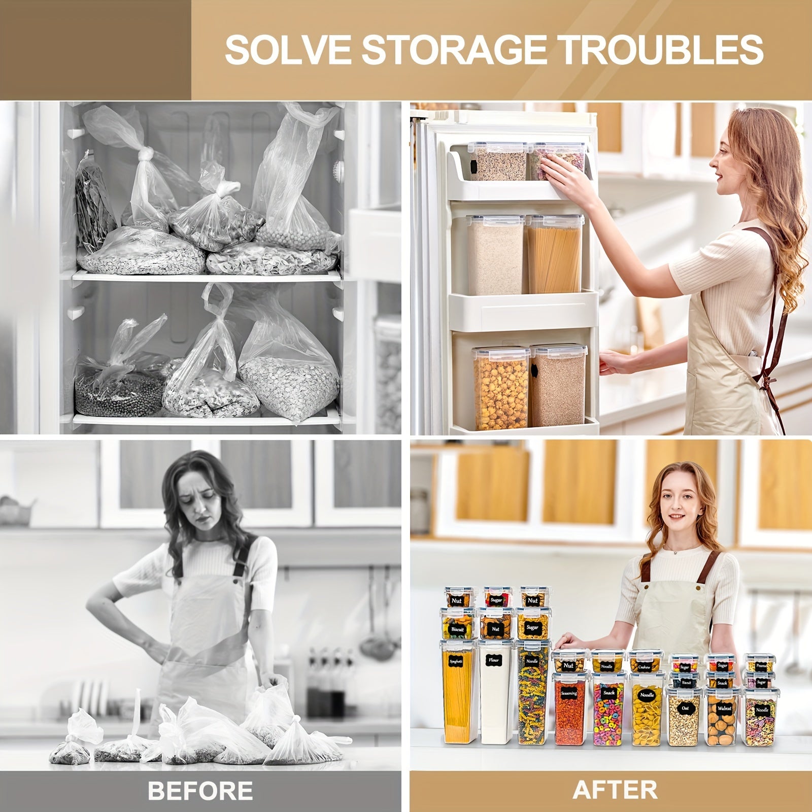 Set di 24 contenitori ermetici per alimenti con coperchi per l'organizzazione e lo stoccaggio in cucina, set di barattoli in plastica per cereali, pasta, farina e zucchero, etichette e pennarello