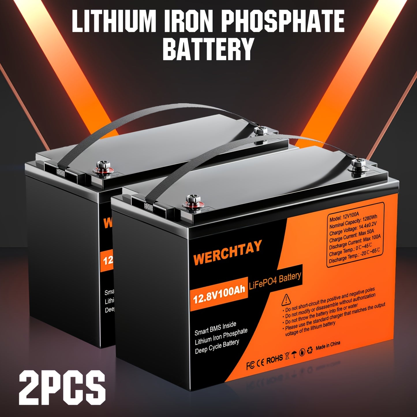 Confezione da 1/2/4 Batteria al Litio Ferro Fosfato, Batteria LiFePO4 12.8V con BMS Intelligente 25.000+ Cicli di Scarica Profonda, 1280Wh Protezione a Bassa Temperatura Integrata, Batteria Marina Adatta per Elettrodomestici, Camper Solari, Accumulo di En