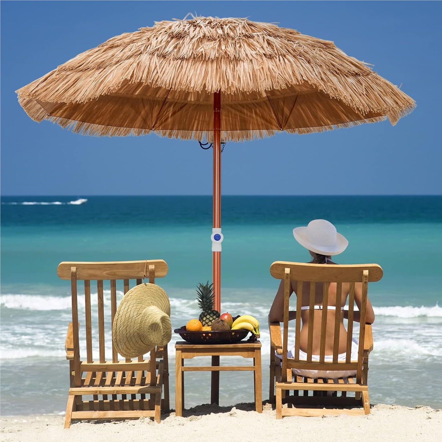 Ombrellone Hawaii Sun, Ombrellone da spiaggia inclinabile in paglia di PP, Ombrellone da giardino con altezza regolabile, Ombrellone in paglia, Ombrellone da mercato, Ombrellone da patio con borsa per il trasporto per giardino, spiaggia, esterni