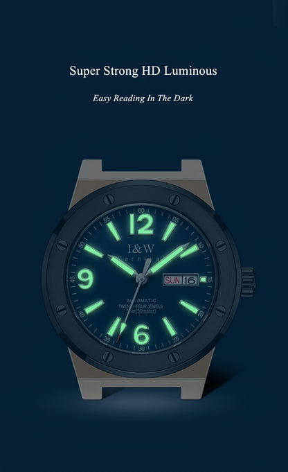 [I&W Carnival] Orologio Sportivo Meccanico da Uomo, Luminoso e Impermeabile con Vetro Finto Zaffiro, Regalo Ideale per le Vacanze