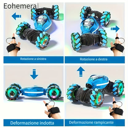 Auto Giocattolo RC Acrobatica Fuoristrada con Telecomando, Regalo di Natale, Regalo per il Rientro a Scuola, Trazione Integrale, Gioco all'Aperto. Luci e Musica Fantastici. Doppia Telecomando da Polso, Supporta il Controllo Gestuale.