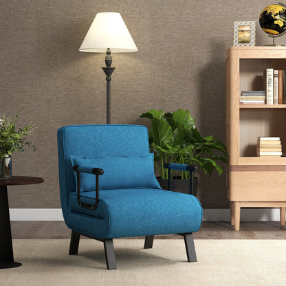 4 in 1 Poltrona Letto Singolo, Poltroncina Pieghevole con Schienale Regolabile in 6 Posizioni, Sedile Imbottito Robusto, Divano Letto per Casa Ufficio, 79x65x79 cm