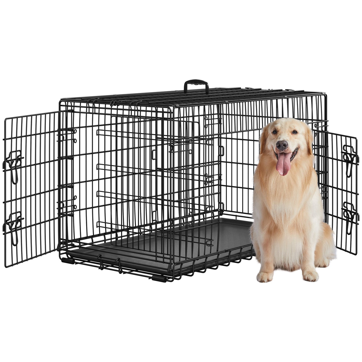 Costoffs Gabbia per Cani con Divisorio Kennel Metallica Pieghevole per Cani e Gatti Con 2 Porte e Vassoio Rimovibile Cuccia Cane da Esterno e da Interno Nero