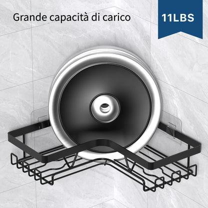 Portaoggetti per Doccia Angolare 3 Pezzi, Mensola da Parete Autoadesiva con Portasapone e Ganci, Grande Capacità, Senza Foratura, Organizzatore Antiruggine Rack di Stoccaggio Bagno, Soluzione Moderna, Accessorio Elegante ed Efficace