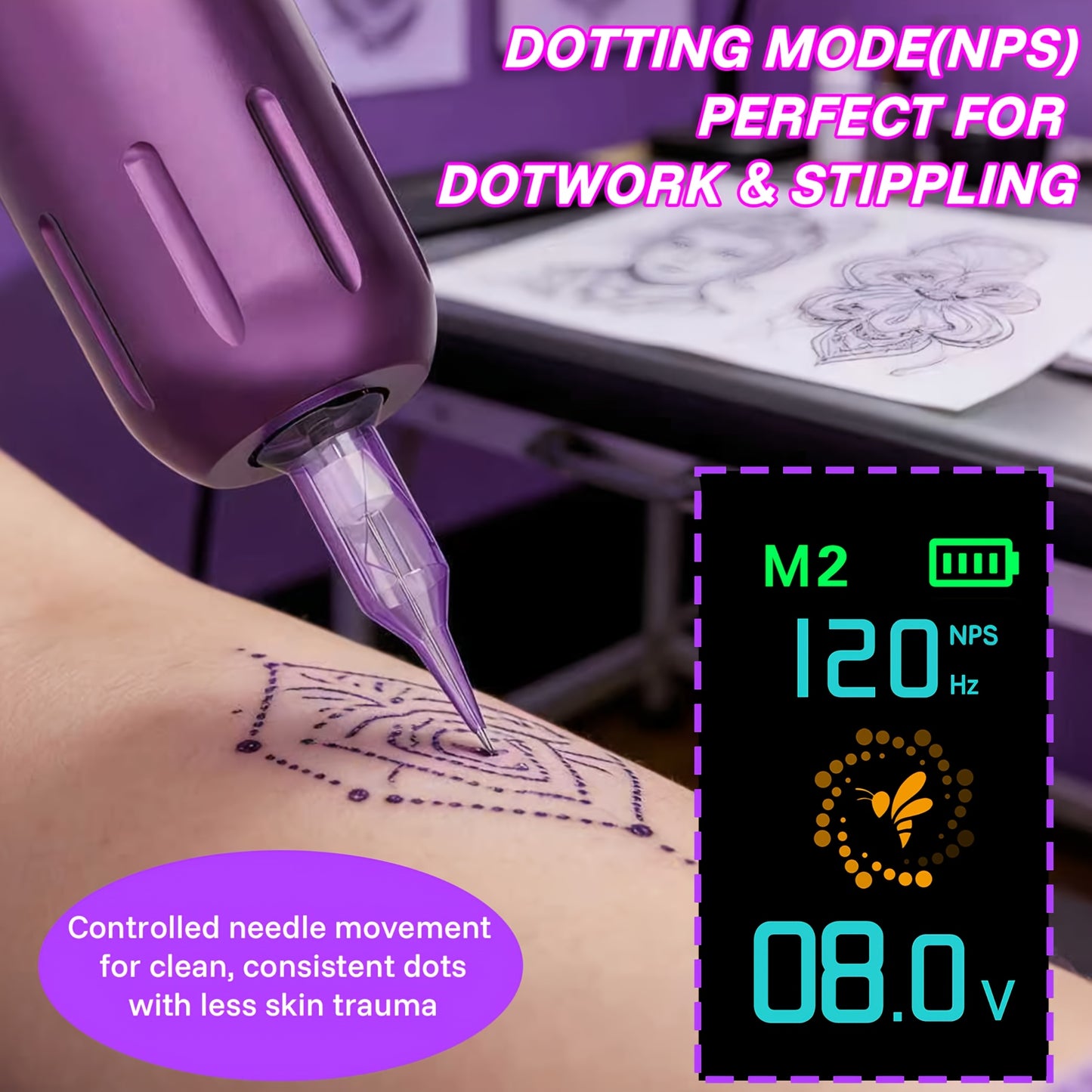 Neebol Kit Completo Macchina per Tatuaggi, Pistola per Tatuaggi Senza Fili con Display, 3 Modalità di Memoria, Set Penna Rotativa Wireless per Tatuaggi, Lunga Durata della Batteria, 20 Aghi a Cartuccia, Inchiostro per Tatuaggi Colorato, Forniture per Tatu