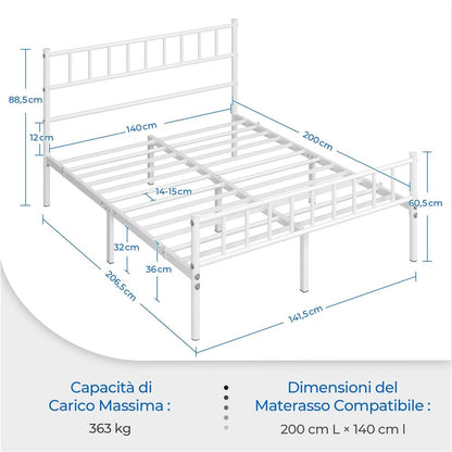 Costoffs Struttura Letto Moderno in Metallo con Testiera e Pediera con Spazio di Archiviazione per Appartamento Camera da Letto