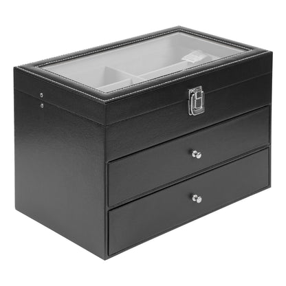 Scatola portaocchiali e orologi a 3 strati con 24 scomparti, custodia organizzatrice per occhiali da vista alla moda per donna e uomo - Portaocchiali portaoggetti multiplo con cassetto, coperchio in vetro e passante per esterni