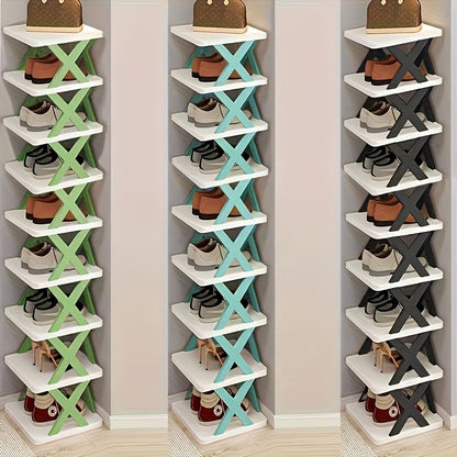 Scaffale Angolare per Scarpe Risparmio Spazio - Alto e Stretto 6/9 Ripiani in Plastica Resistente per 6/9 Paia di Scarpe e Stivali, Soluzione Multiuso per Ingresso, Armadio, Garage, Soggiorno, Organizzatore per Scarpe da Casa, Scaffale Autoportante