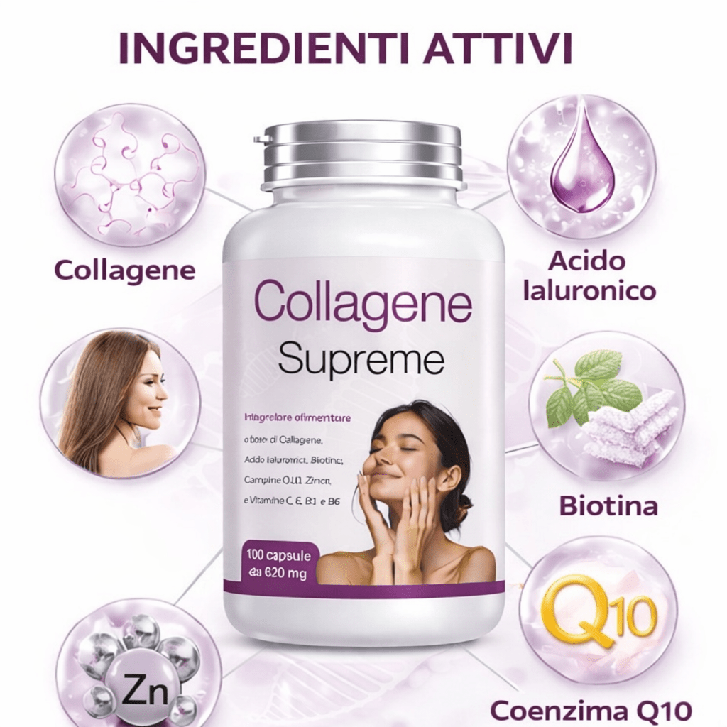Integratore Collagene e Acido Ialuronico 180 Capsule con Coenzima Q10 e Biotina - Prodotto Naturale - Made in Italy - Spedizione veloce da magazzino locale