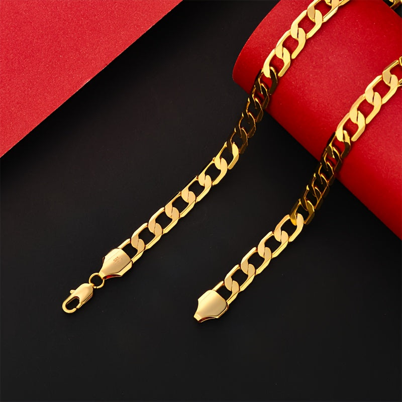 Magazzino locale, Argento 925, Collana cubana dorata da 7 mm, Adatta per lo stile street di tutti i giorni, Set di coppia coordinato, Fornito con una delicata confezione regalo