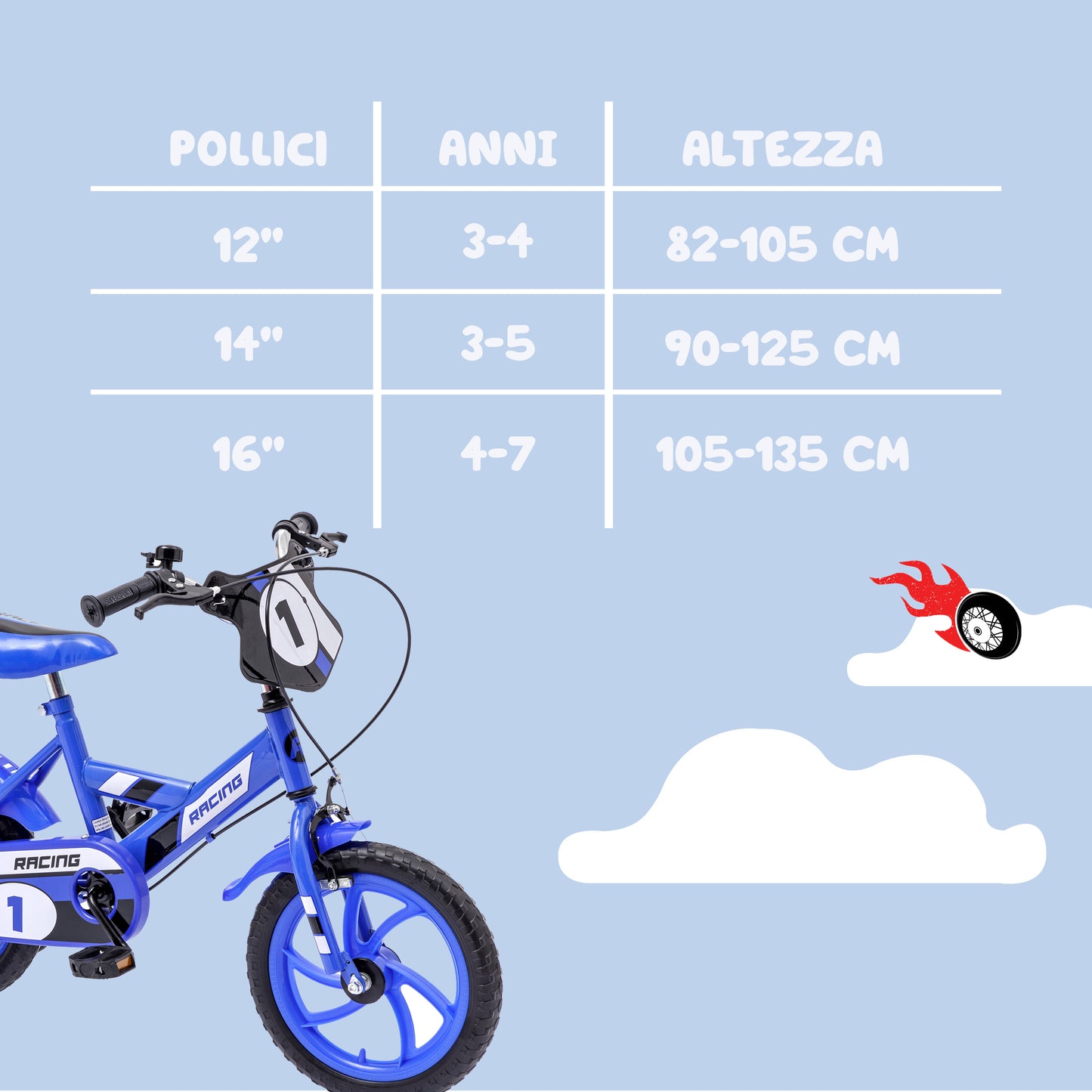 Baroni Toys Bicicletta Blu per Bambino con Rotelle Incluse, Bicicletta Sportiva da Bambini in Acciaio, Bici Bambino Bambina con Rotelline, Bicicletta per Bambini