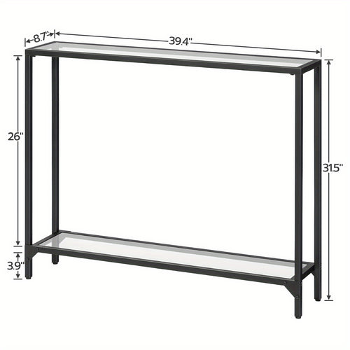 Console da divano con ripiani, tavolino da 100 cm, vetro temperato, tavolino da ingresso, moderna tavolino da divano, tavolino da esposizione, struttura in metallo, per soggiorno, corridoio, nero