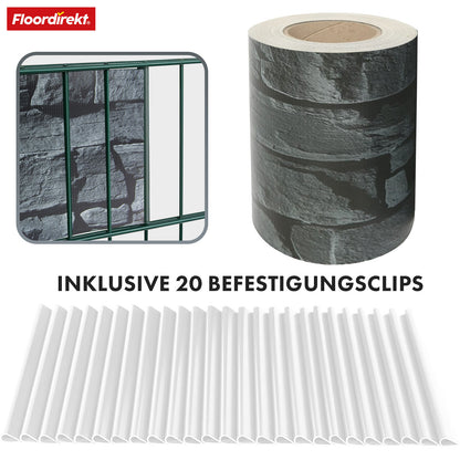 Striscia PVC per Privacy per Recinzione a Doppio Filo – Rotolo da 35m, Altezza 19cm, Include 20 Clip, Disponibile in 3 Colori e 4 Design