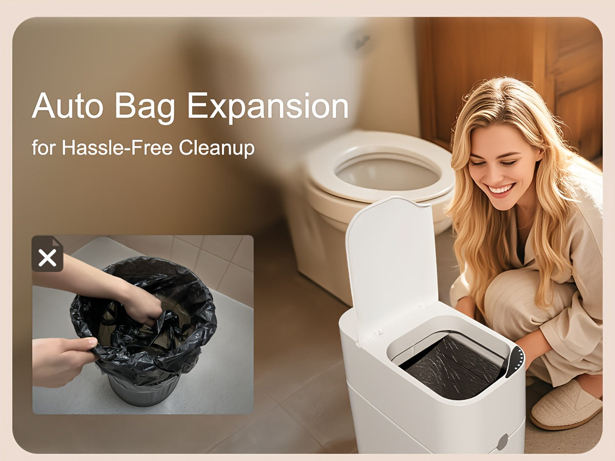 Cestino Sensore Piccolo per Bagno, Bianco con Coperchio, Cestino Intelligente per Bagno, Prodotti per la Casa, Consigliato per Cucina, Bagno, Camera da Letto