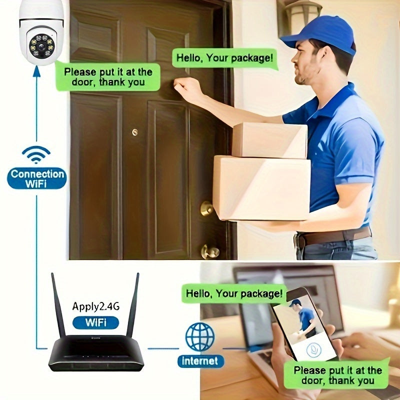 1pc Ease Life App - Telecamera di sicurezza a forma di lampadina, interna ed esterna, wireless, Wifi, 2.4Ghz, 360 gradi, telecamere di sicurezza a vite con attacco E27 per la sicurezza domestica, telecamere a forma di lampadina sicure, HD 1080P, visione n