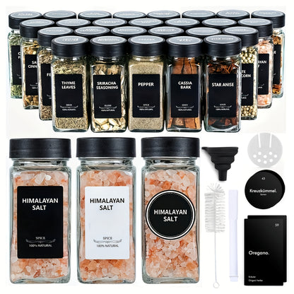 Set di 12/24/36 barattoli quadrati in vetro per spezie con etichette, contenitori ermetici da 4oz, coperchi agitatori a vibrazione e tappi di plastica sigillati, imbuto pieghevole incluso, barattoli decorativi MDecorative